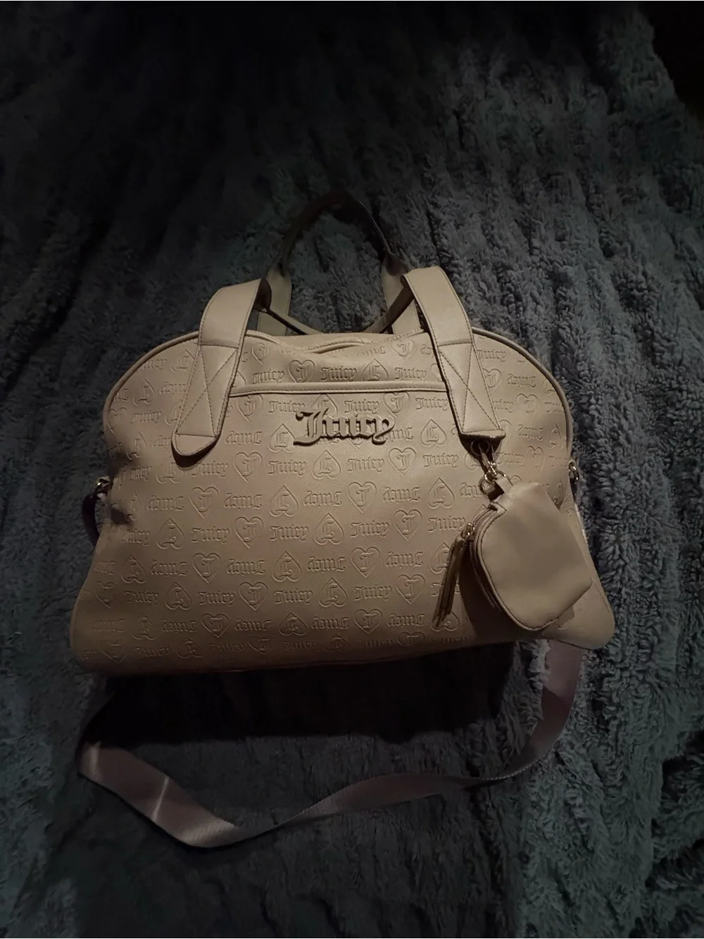 Juicy Couture Cream Embossed Dome Satchel with Charm